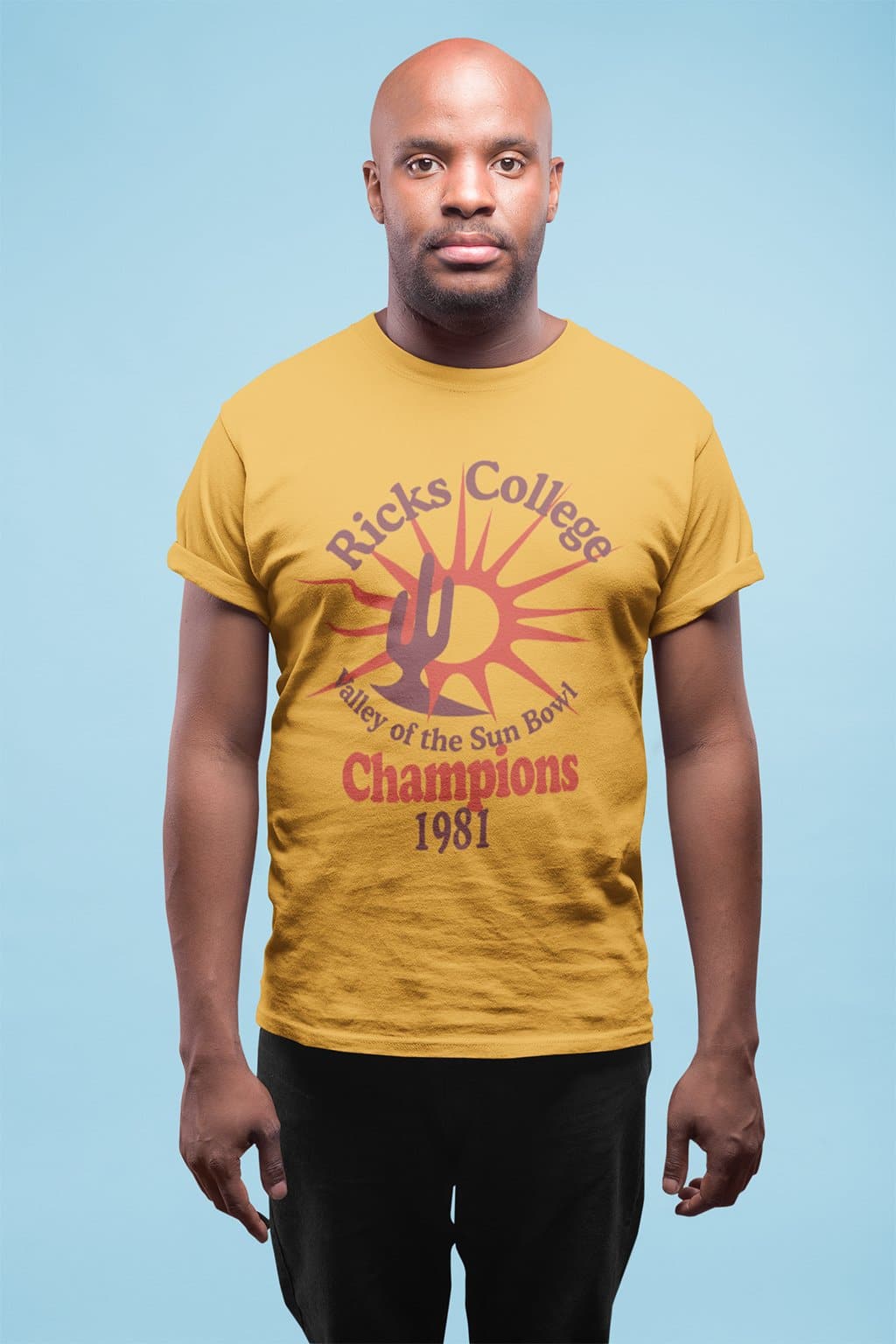 Dynamite Duds Napoleon Dynamite Rick's college yellow t-shirt man